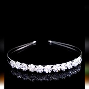 New handmade boutique metal rhinestone shiny headband silver